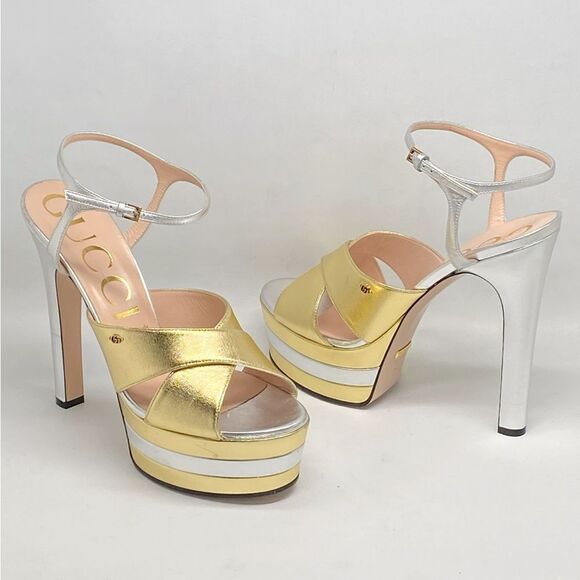 Gucci Women's Crisscross High Heel Platform Sandals size 40 - Picture 1 of 16